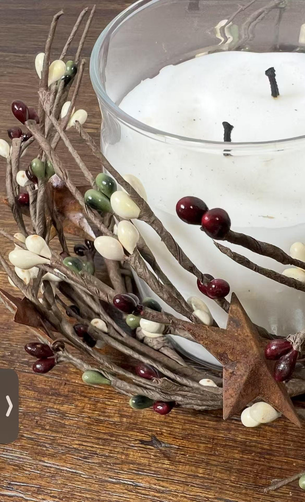 Pip Berry Candle Ring with Metal Stars: Rustic Farmhouse Decor