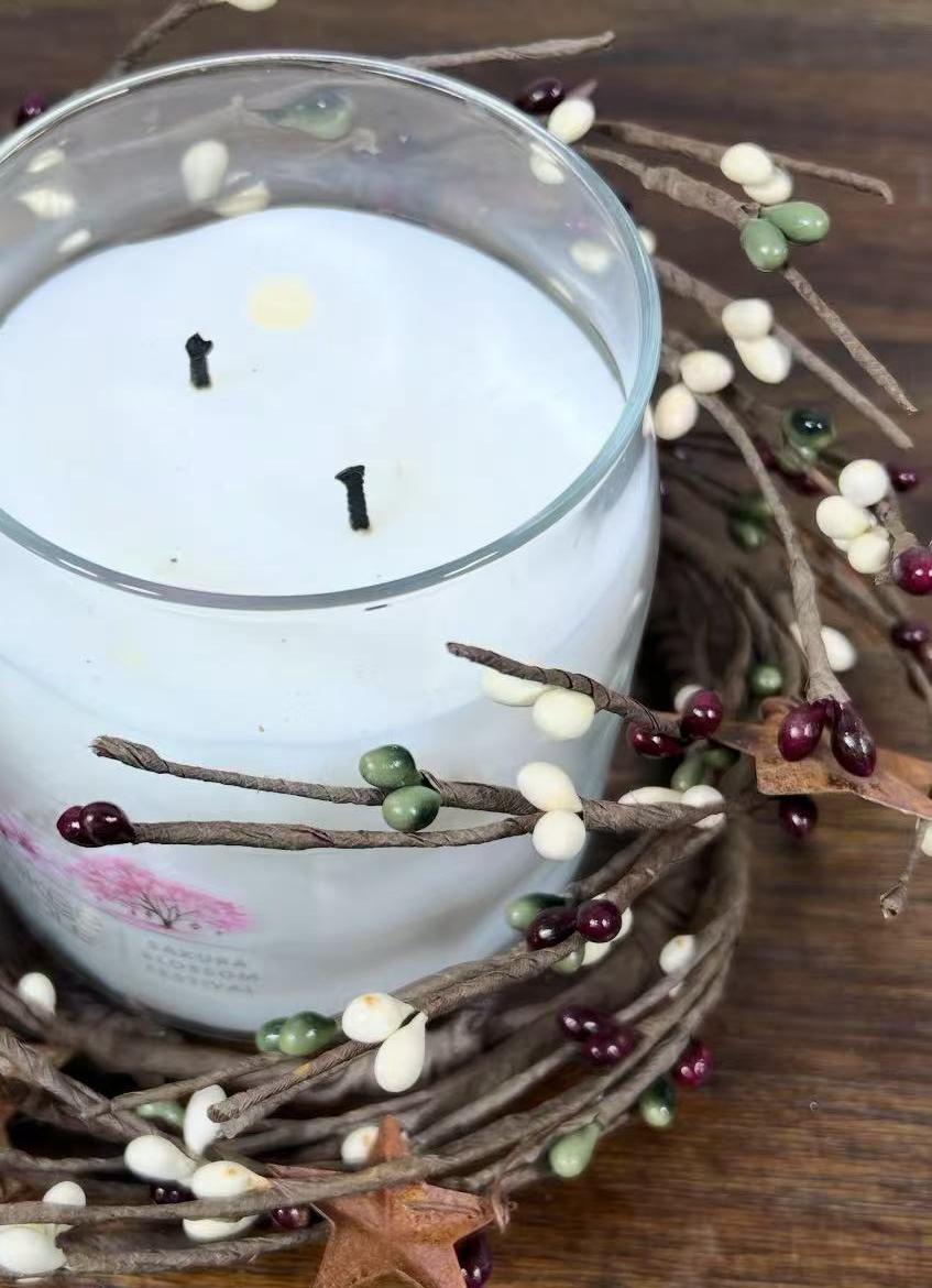 Pip Berry Candle Ring with Metal Stars: Rustic Farmhouse Decor