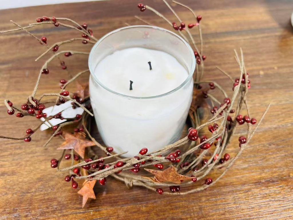 Burgundy Pip Berry Candle Ring: Rustic Star Farmhouse Decor