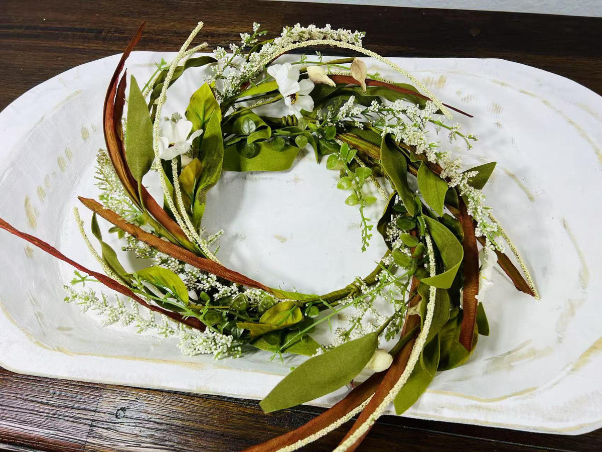 4.5” Mini Artificial Floral Wreath – Small Rustic Greenery Candle Ring with White Flowers