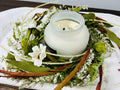 6.5” Mini Artificial Floral Wreath  – Small Rustic Greenery Candle Ring with White Flowers