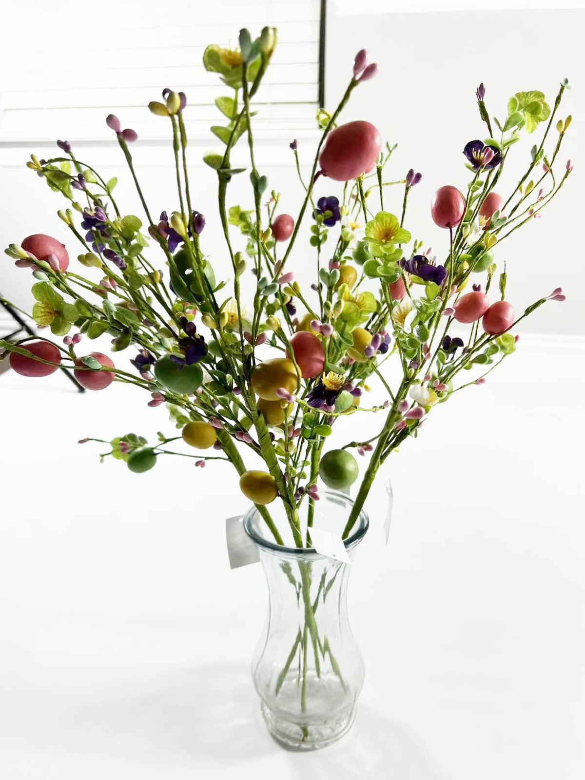 Easter Egg Floral Pick: 24" Spring Twig Stem with Pastel Eggs & Berries