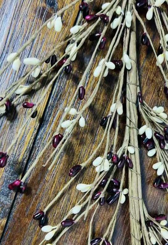 4.5 ft Burgundy Cream Pip Berry Garland | Rustic Farmhouse Decor | Primitive Country Wedding Garland