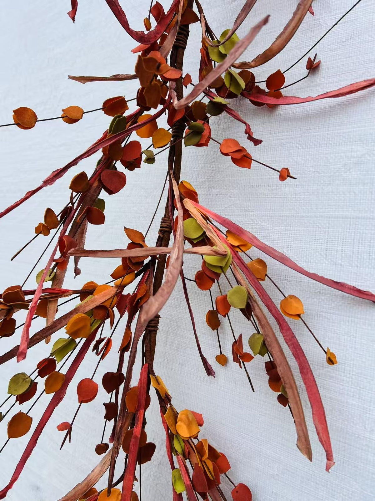 5ft Fall Leaf Garland | Autumn Eucalyptus Garland | Rustic Orange Brown Green Mantel Decor