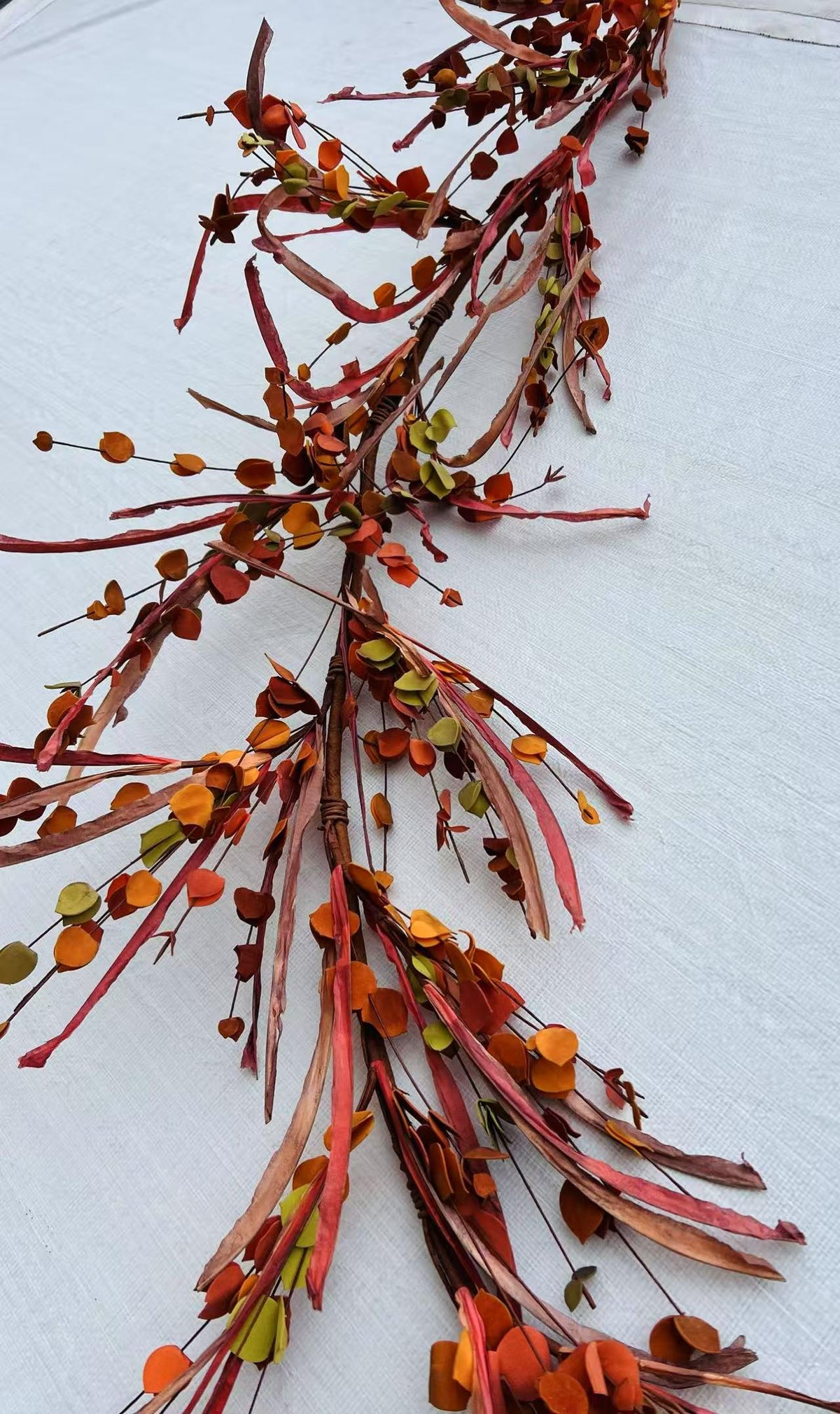 5ft Fall Leaf Garland | Autumn Eucalyptus Garland | Rustic Orange Brown Green Mantel Decor