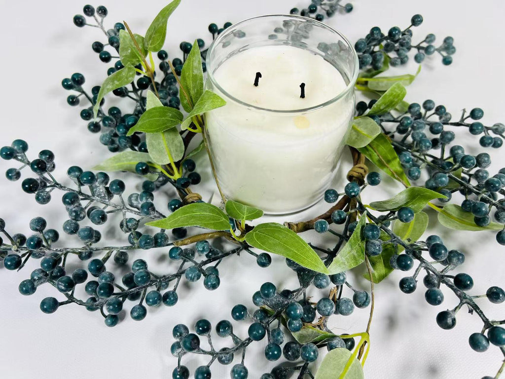 Blue Berry Candle Ring 4.5” | Rustic Farmhouse Wreath | Faux Berry Accent | Country Table Decor