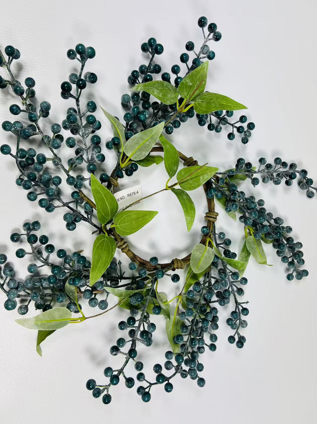 Blue Berry Candle Ring 4.5” | Rustic Farmhouse Wreath | Faux Berry Accent | Country Table Decor