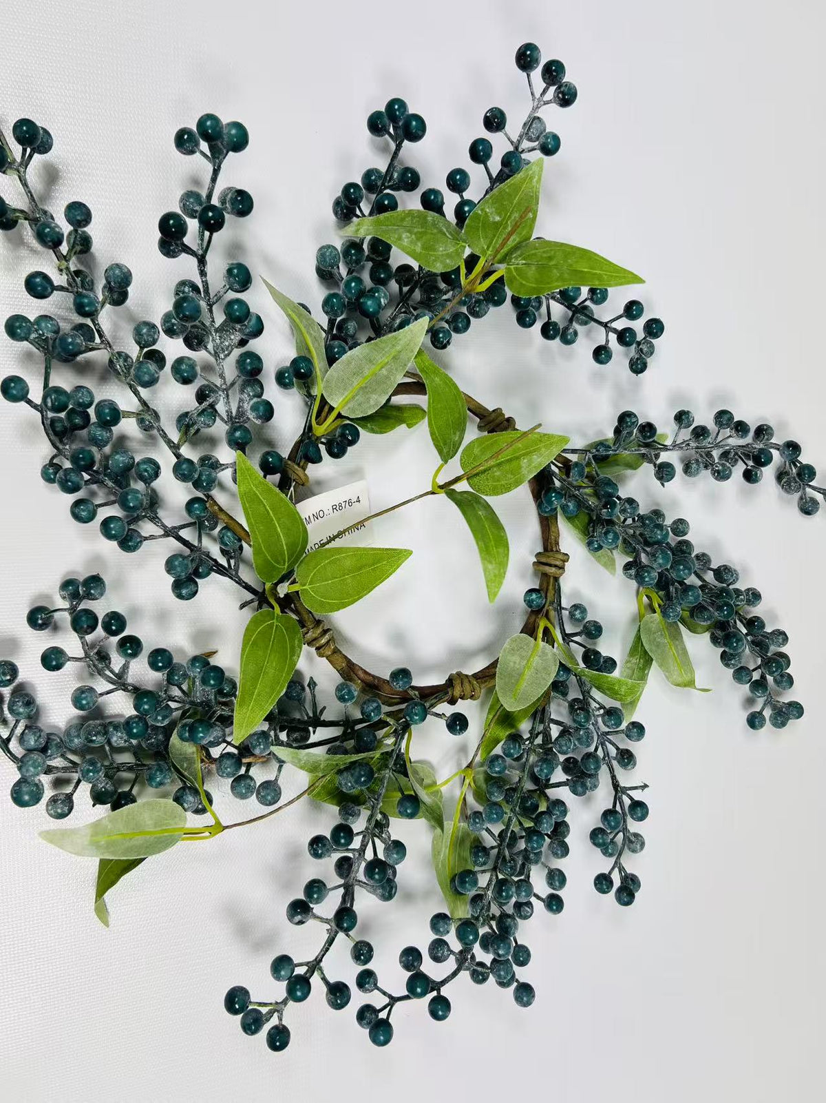 Blue Berry Candle Ring 4.5” | Rustic Farmhouse Wreath | Faux Berry Accent | Country Table Decor