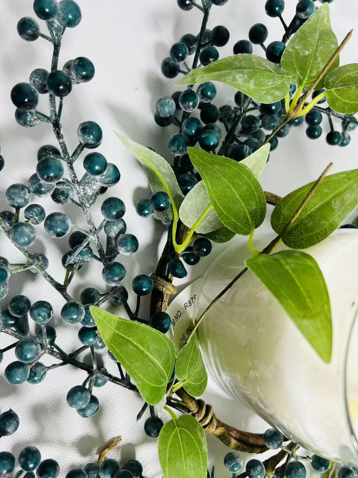 Blue Berry Candle Ring 4.5” | Rustic Farmhouse Wreath | Faux Berry Accent | Country Table Decor