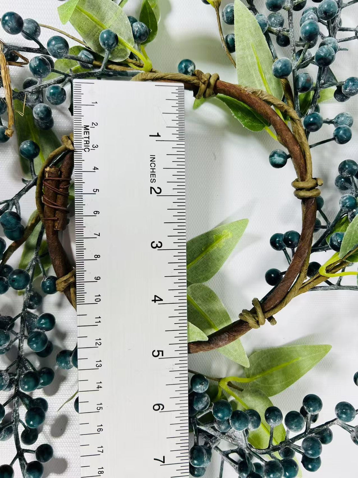 Blue Berry Candle Ring 4.5” | Rustic Farmhouse Wreath | Faux Berry Accent | Country Table Decor