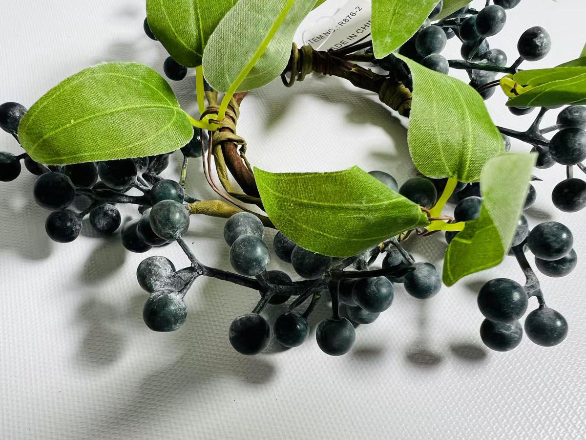 Blueberry Candle Ring: 2.5in Faux Berry Floral, Farmhouse Decor