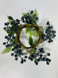 Blueberry Candle Ring: 2.5in Faux Berry Floral, Farmhouse Decor