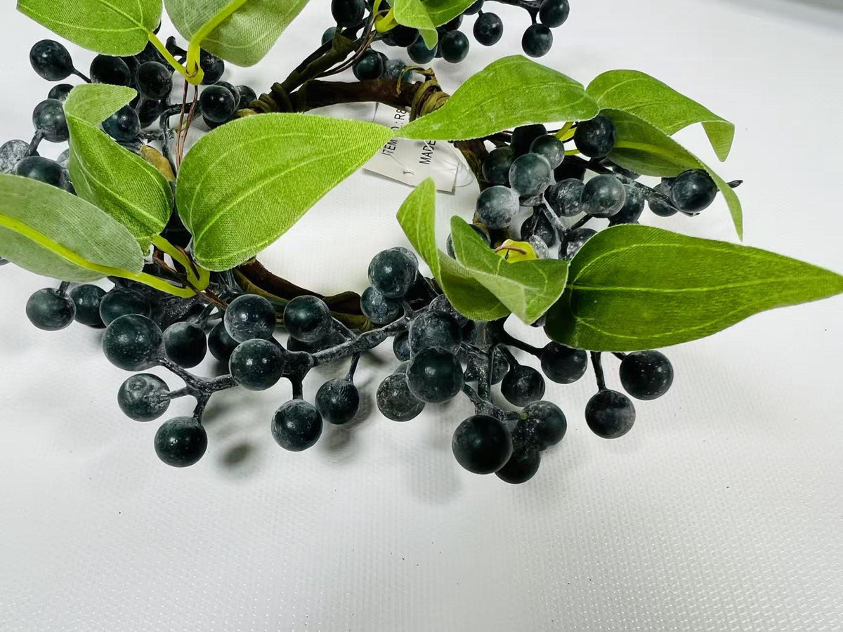 Blueberry Candle Ring: 2.5in Faux Berry Floral, Farmhouse Decor