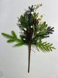 Winter Pine Pick: Artificial Berries & Pinecones - Holiday Greenery Stem
