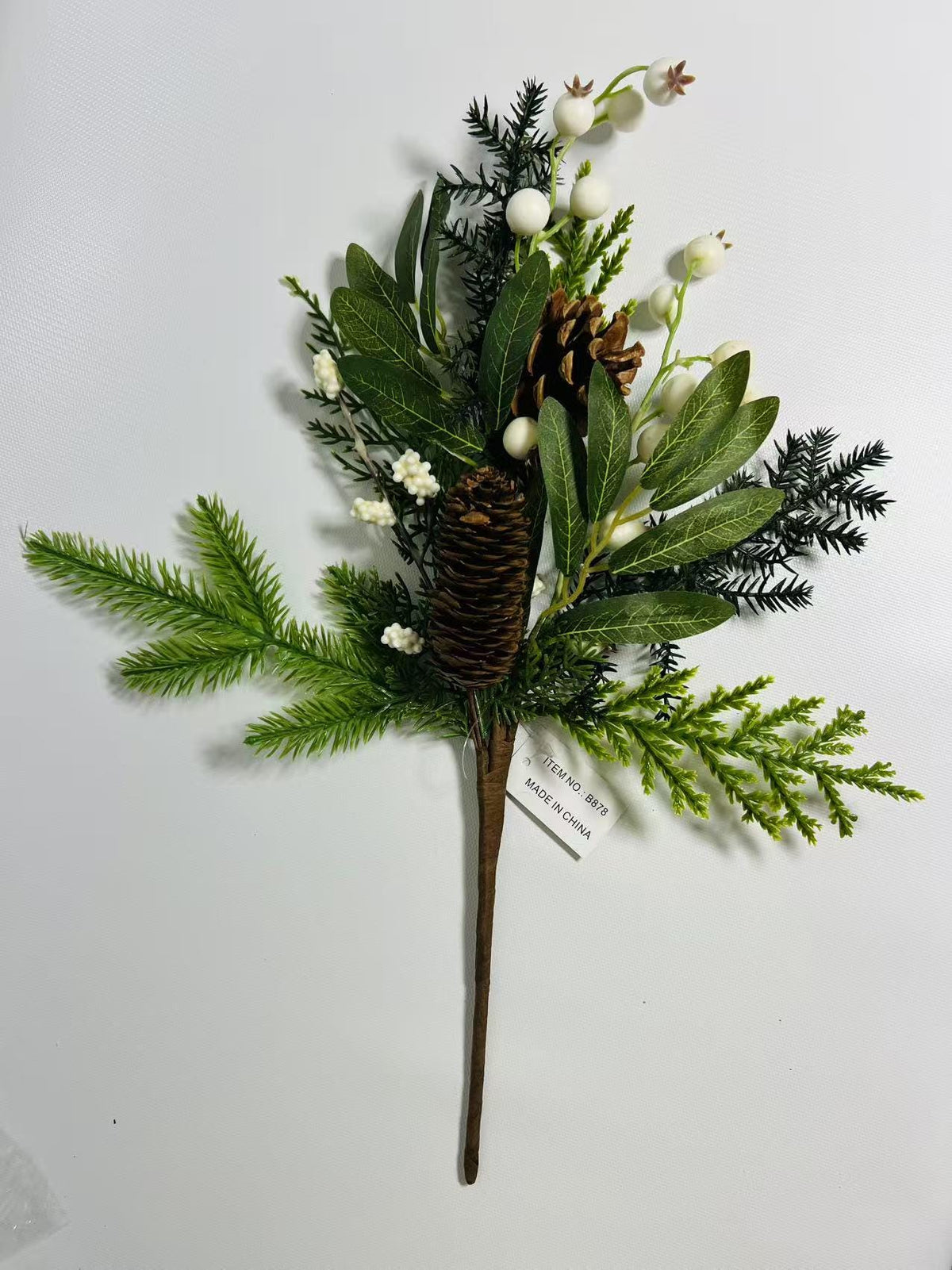 Winter Pine Pick: Artificial Berries & Pinecones - Holiday Greenery Stem