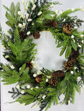 12” Winter Wreath with Pinecones and White Berries | Christmas Greenery Front Door Holiday Decor