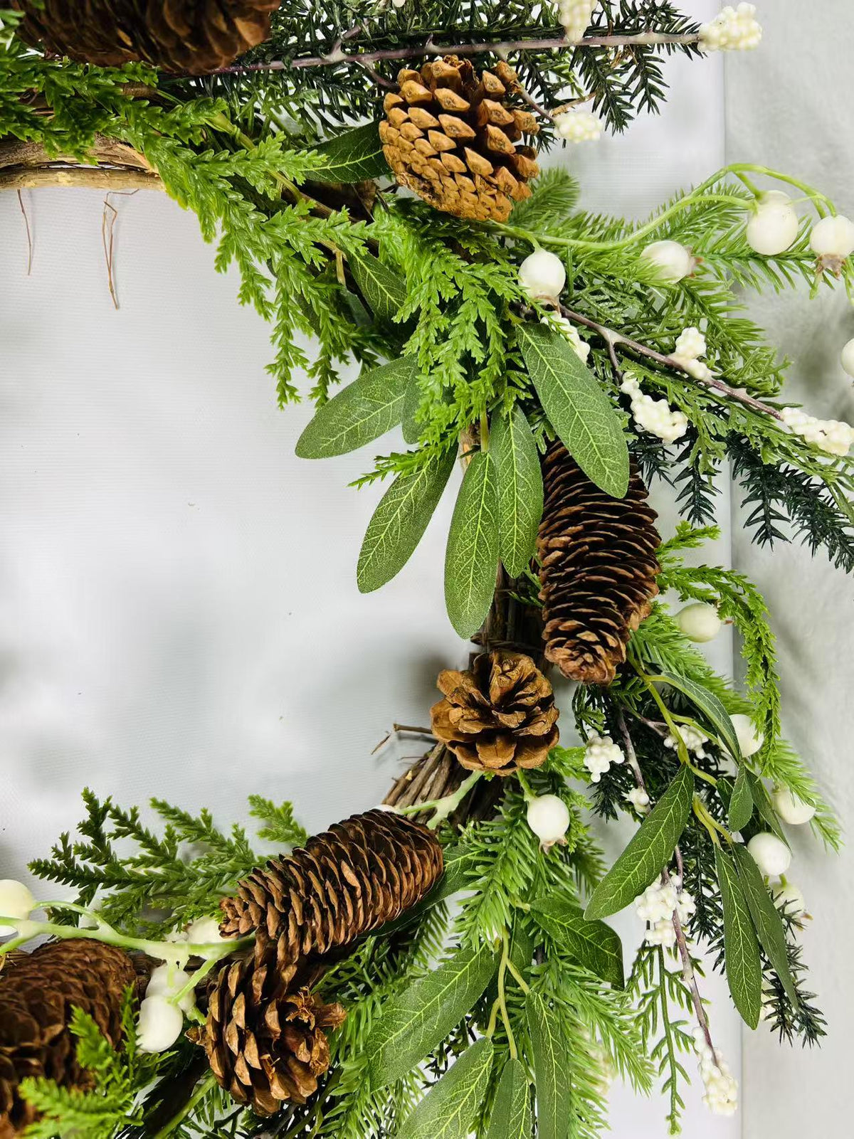 12” Winter Wreath with Pinecones and White Berries | Christmas Greenery Front Door Holiday Decor