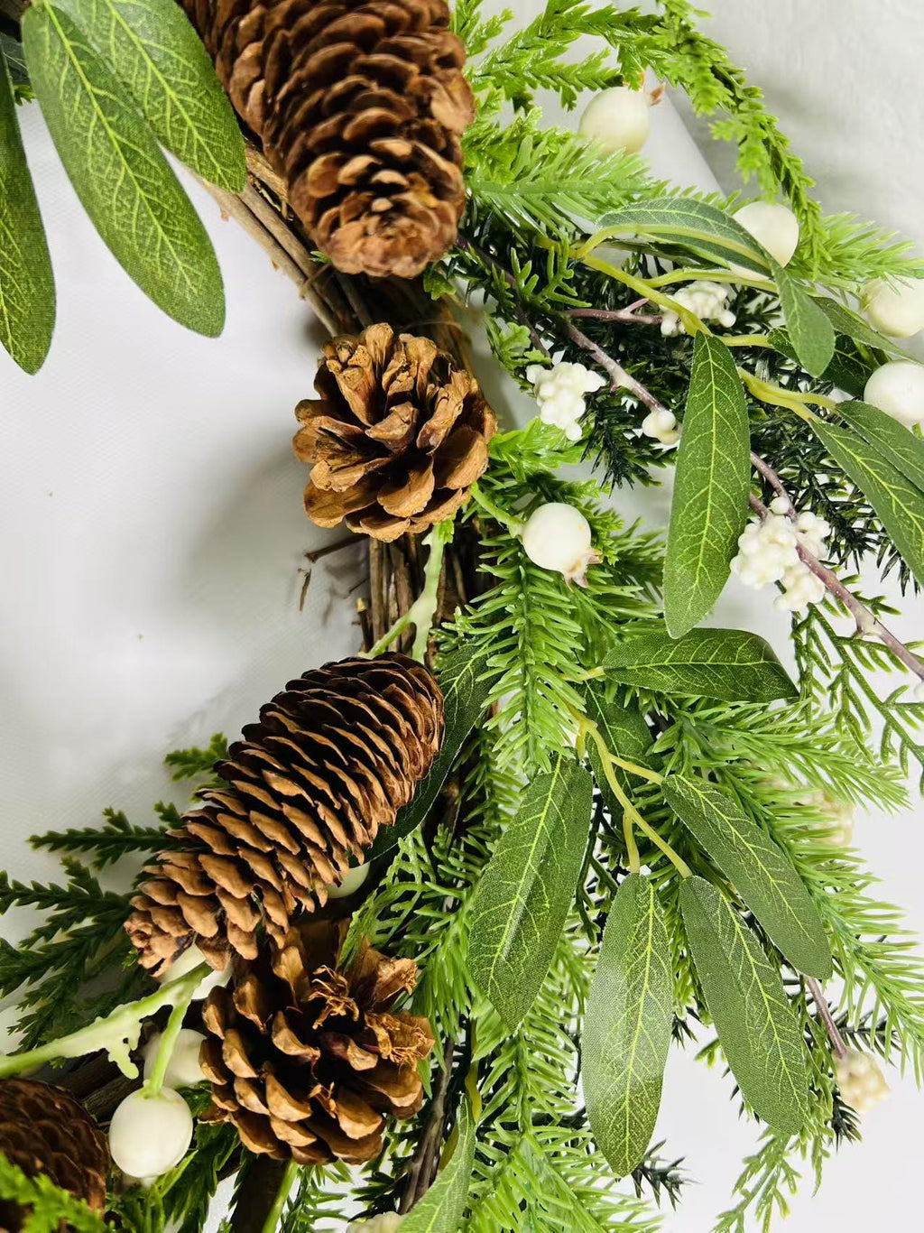 12” Winter Wreath with Pinecones and White Berries | Christmas Greenery Front Door Holiday Decor