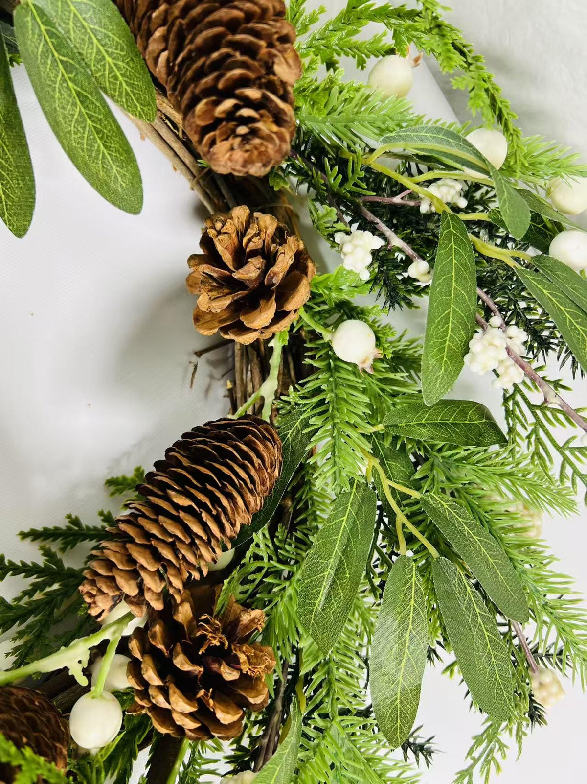 12” Winter Wreath with Pinecones and White Berries | Christmas Greenery Front Door Holiday Decor