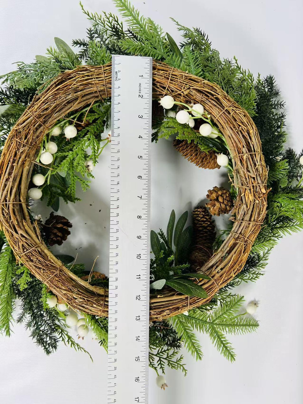 12” Winter Wreath with Pinecones and White Berries | Christmas Greenery Front Door Holiday Decor
