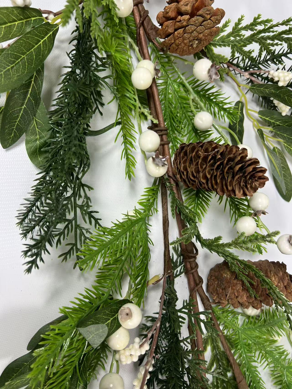 60" Christmas Garland: Pinecones and White Berries Winter Greenery