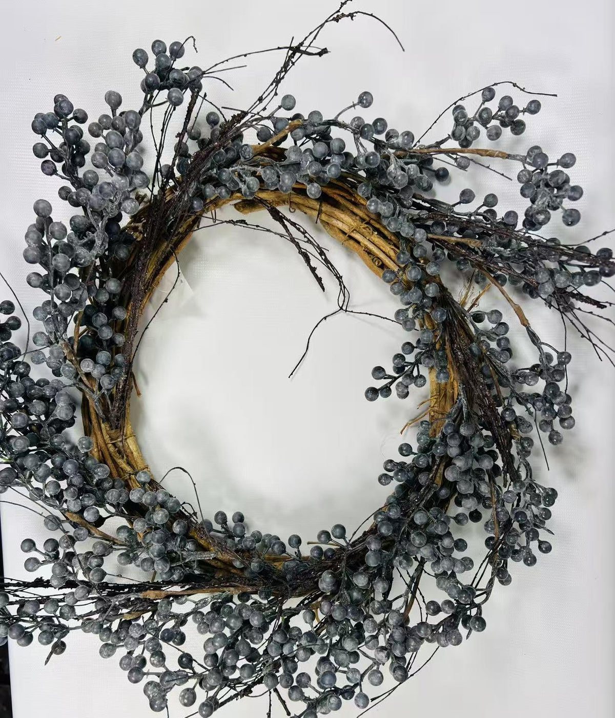 12” Blueberry Wreath with Twigs | Rustic Farmhouse Berry Grapevine Wreath | Winter Door Decor