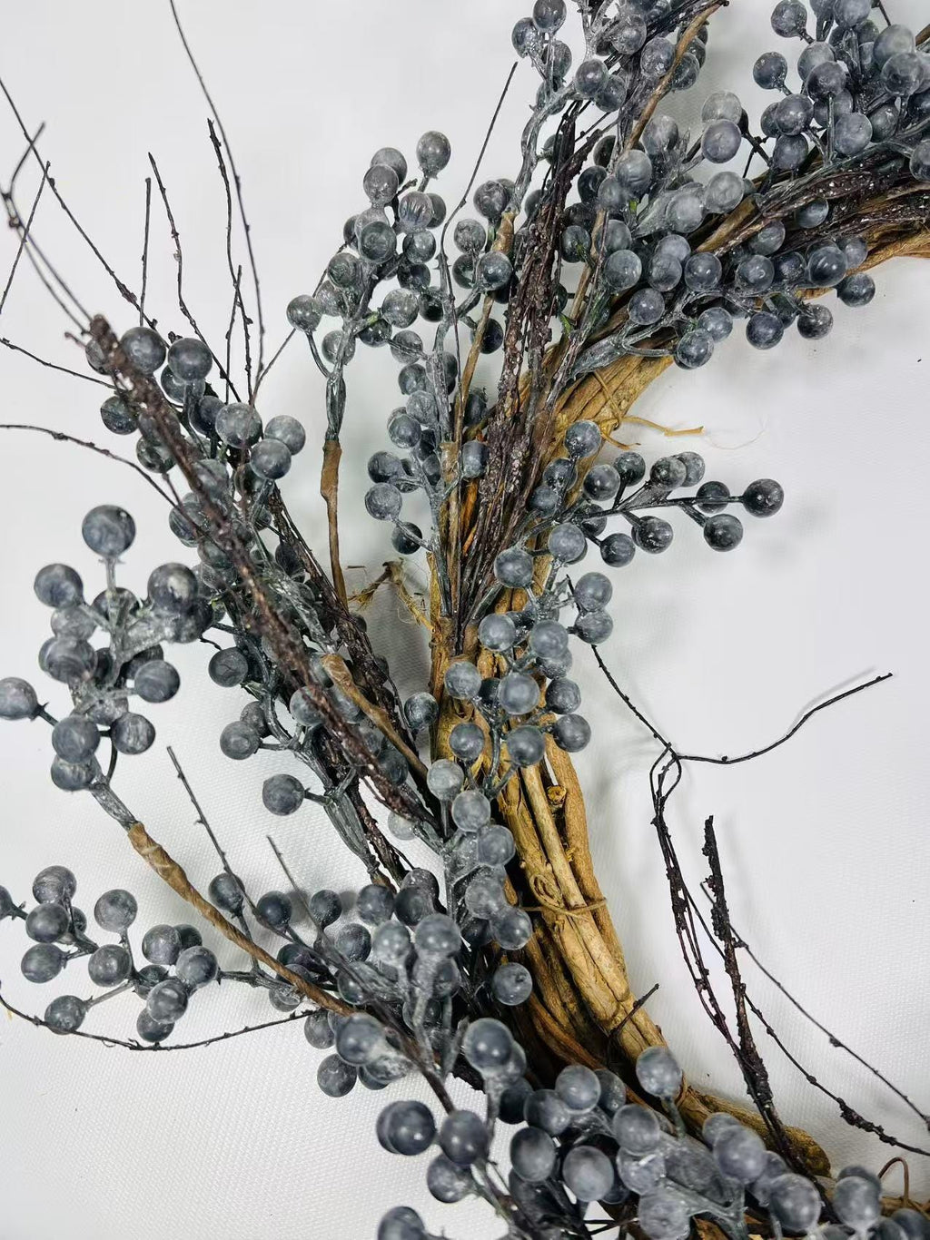 12” Blueberry Wreath with Twigs | Rustic Farmhouse Berry Grapevine Wreath | Winter Door Decor