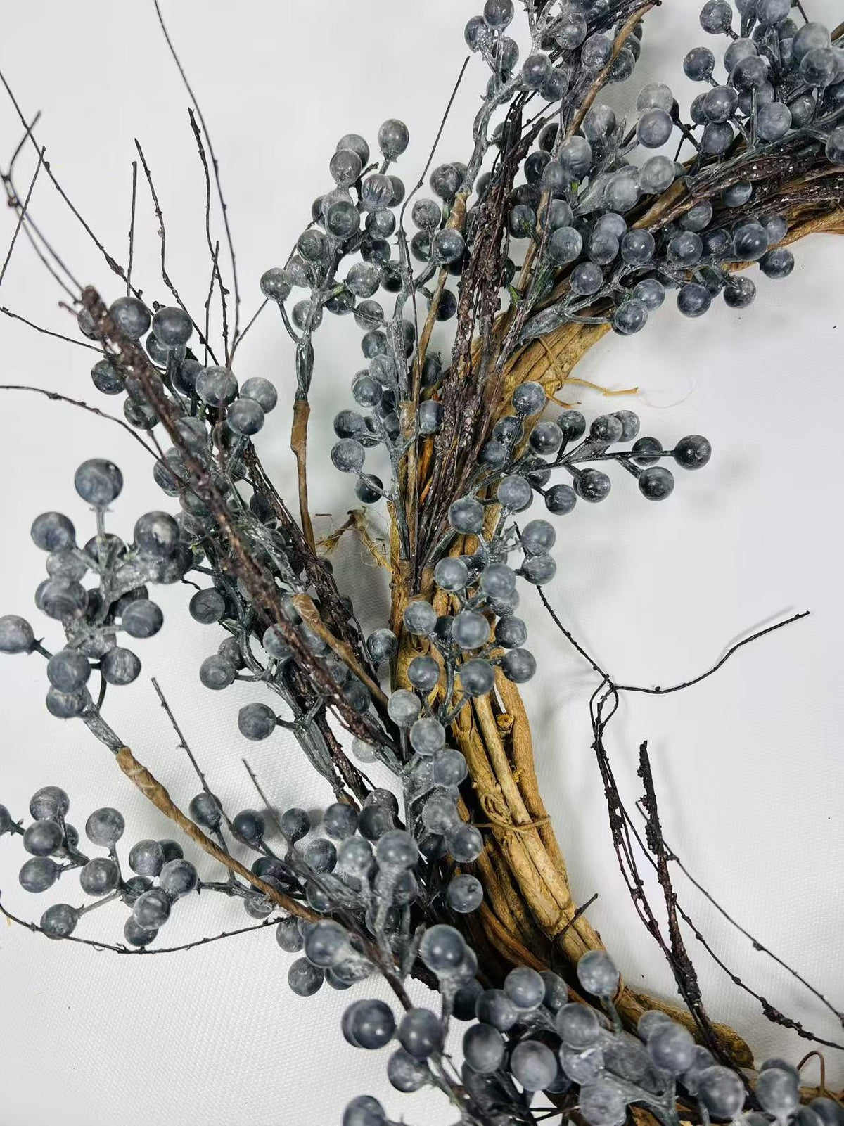 12” Blueberry Wreath with Twigs | Rustic Farmhouse Berry Grapevine Wreath | Winter Door Decor
