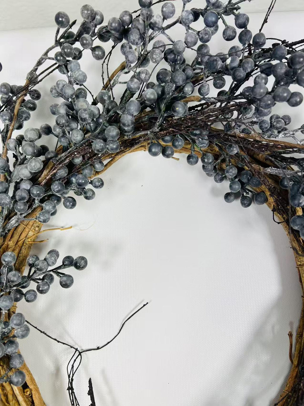 12” Blueberry Wreath with Twigs | Rustic Farmhouse Berry Grapevine Wreath | Winter Door Decor