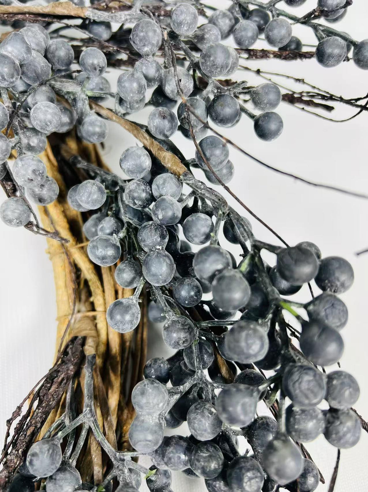12” Blueberry Wreath with Twigs | Rustic Farmhouse Berry Grapevine Wreath | Winter Door Decor