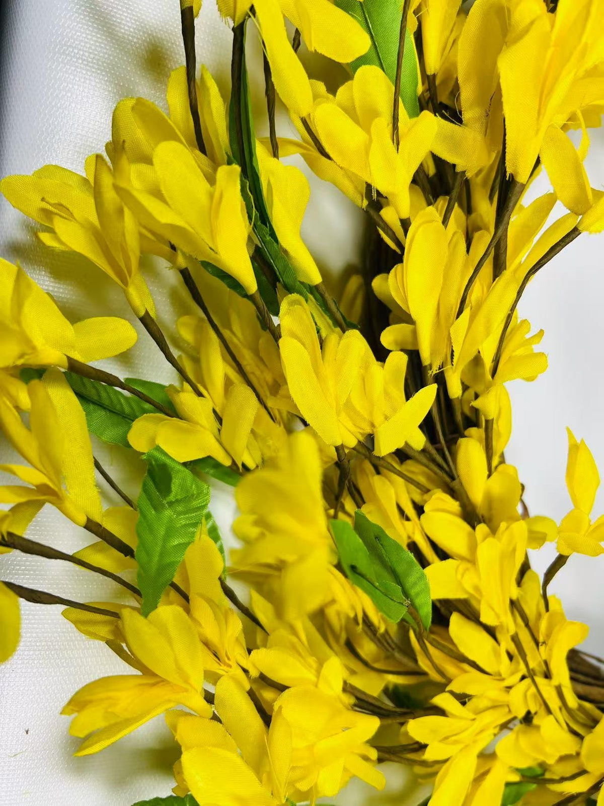 12” Yellow Silk Flower Wreath | Artificial Forsythia Grapevine Wreath | Spring Front Door Decor