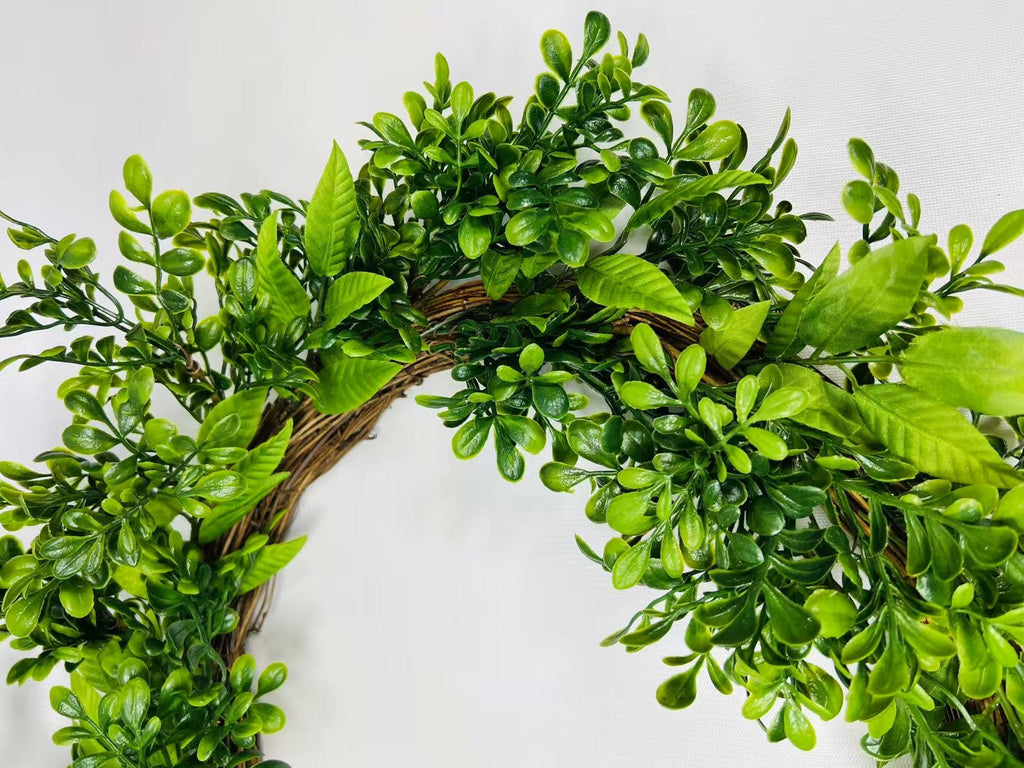 16” Greenery Wreath for Front Door | Artificial Boxwood Leaf Wreath | Year-Round Farmhouse Decor