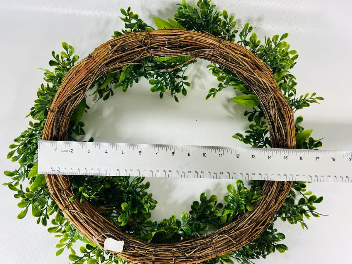 16” Greenery Wreath for Front Door | Artificial Boxwood Leaf Wreath | Year-Round Farmhouse Decor