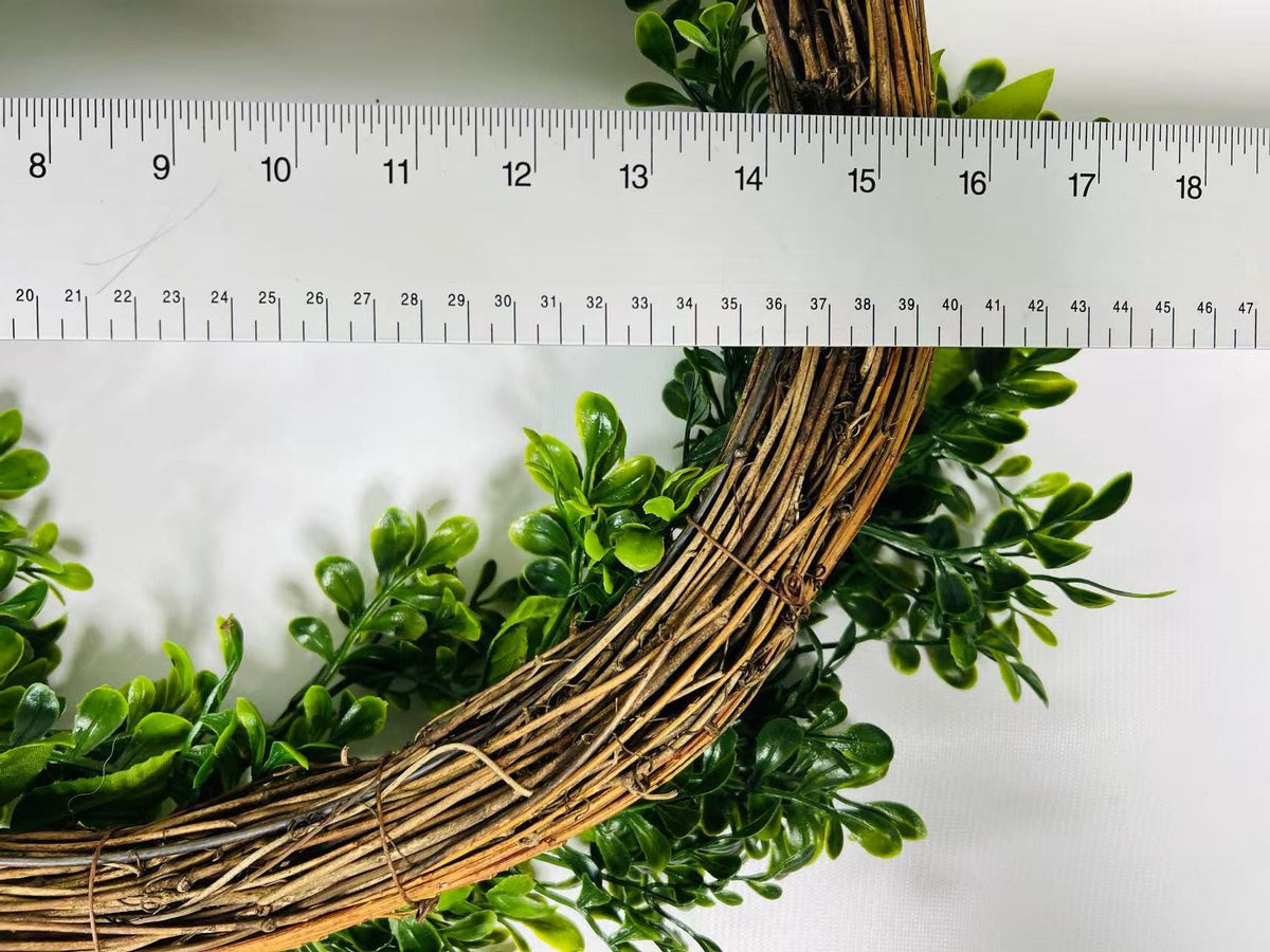 16” Greenery Wreath for Front Door | Artificial Boxwood Leaf Wreath | Year-Round Farmhouse Decor