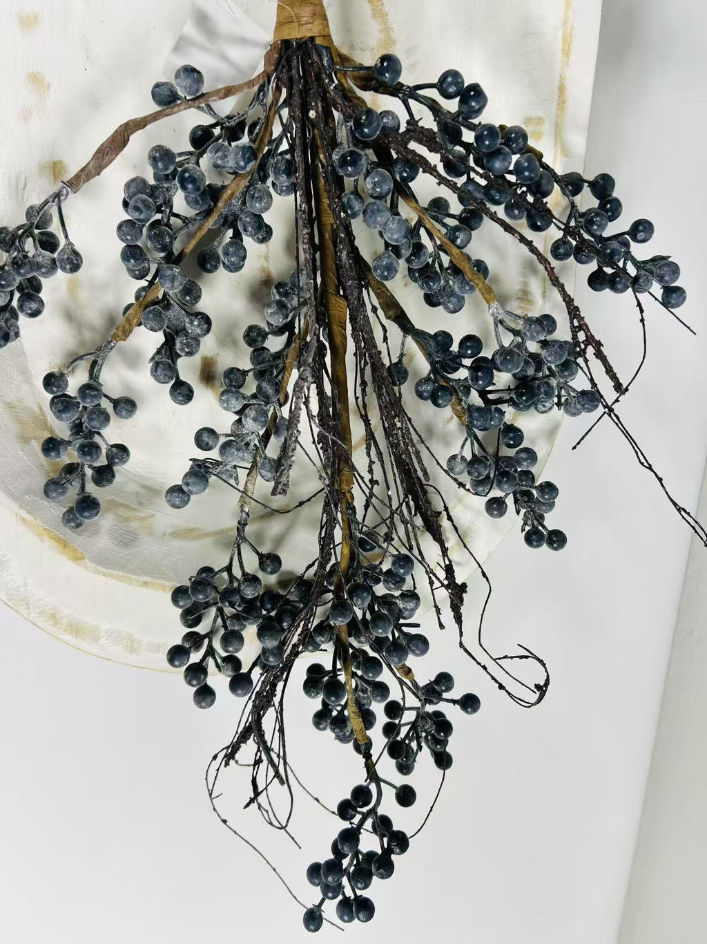 24” Artificial Blueberry Stem | Rustic Berry Branch | Farmhouse Floral Decor | Faux Blue Berries