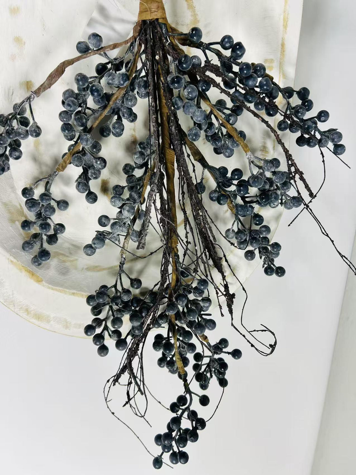 24” Artificial Blueberry Stem | Rustic Berry Branch | Farmhouse Floral Decor | Faux Blue Berries