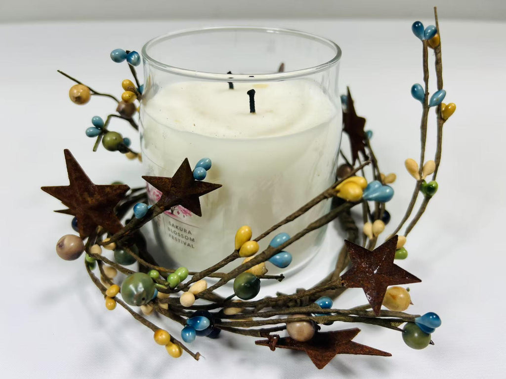 Pip Berry Candle Ring with Rustic Metal Stars: Farmhouse Decor