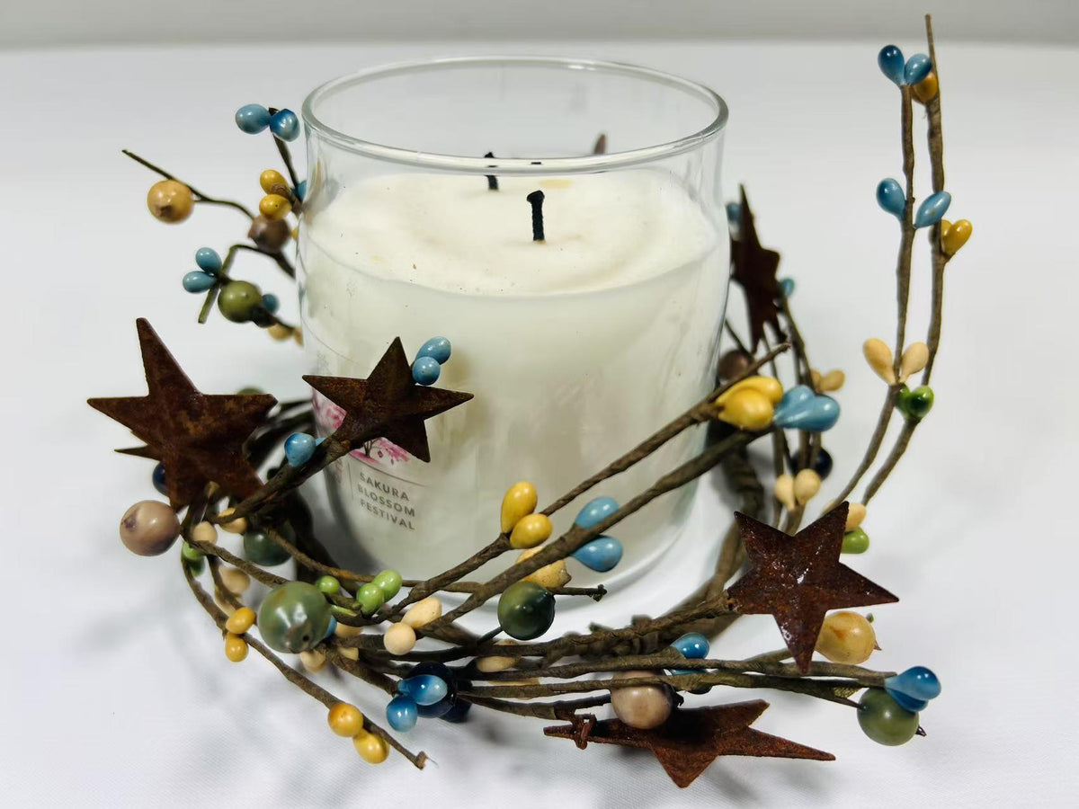Pip Berry Candle Ring with Rustic Metal Stars: Farmhouse Decor