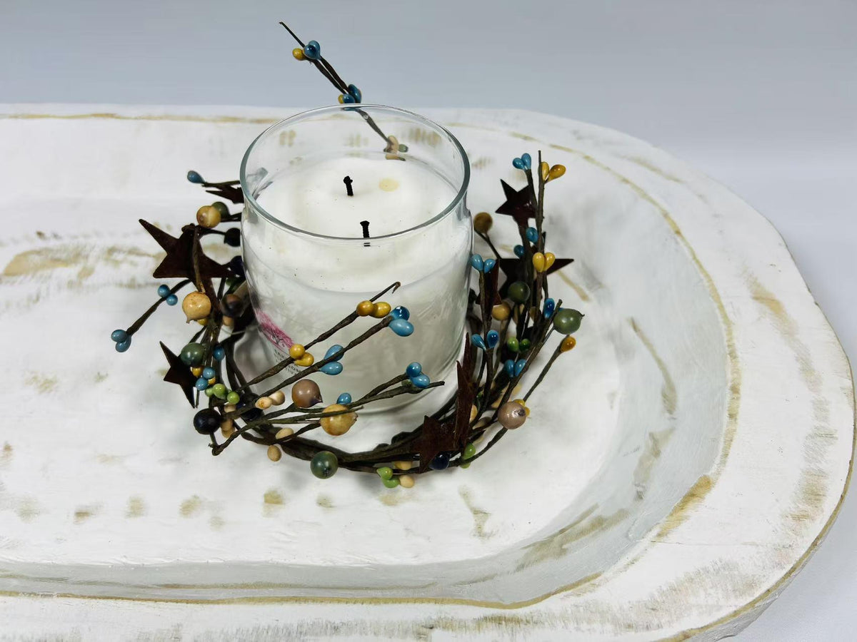 Pip Berry Candle Ring with Rustic Metal Stars: Farmhouse Decor