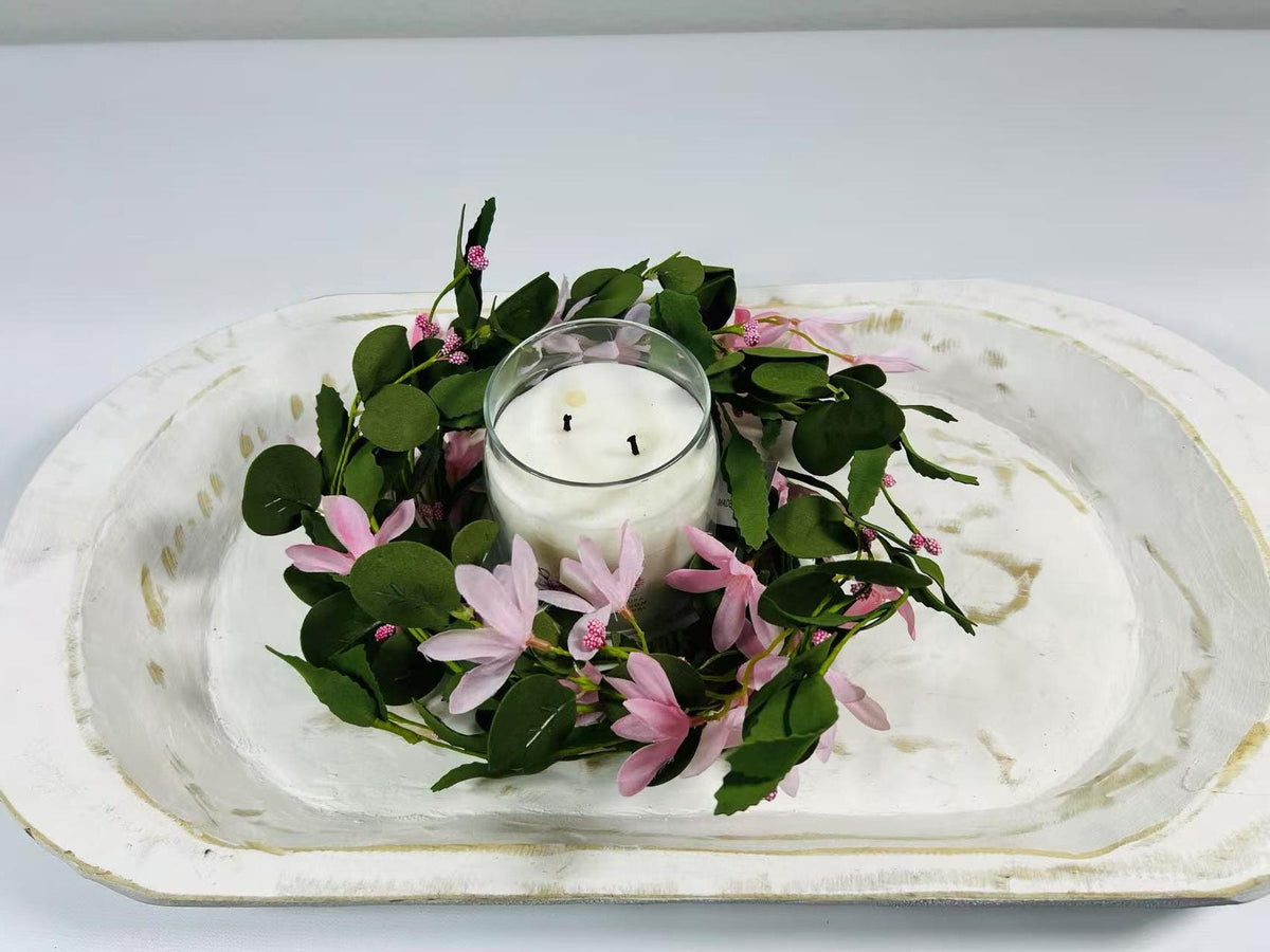 Pink Floral Candle Ring: Farmhouse Spring Table Decor