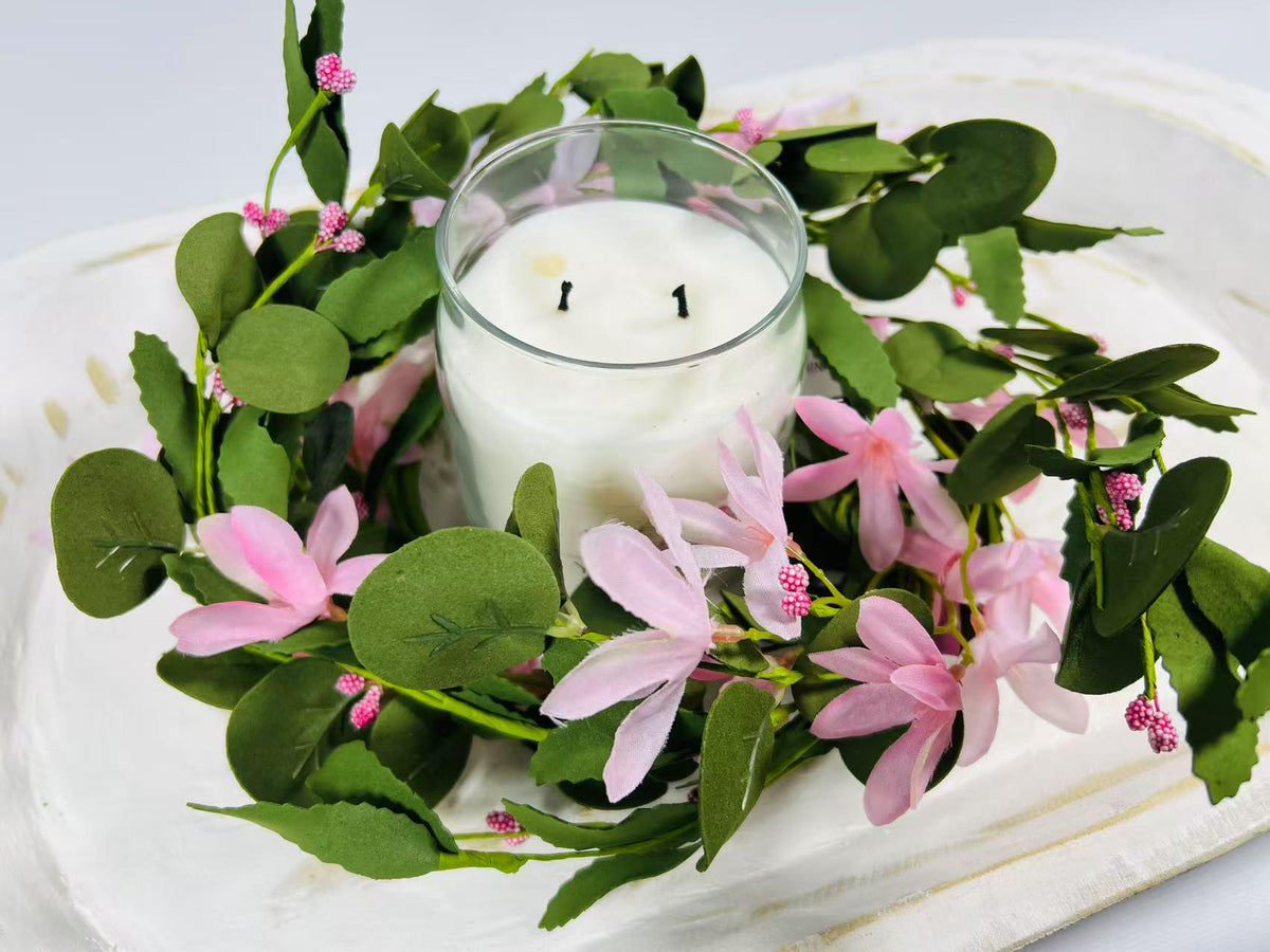 Pink Floral Candle Ring: Farmhouse Spring Table Decor