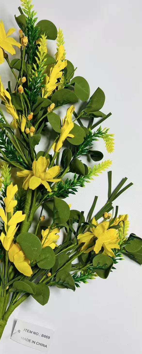 24” Yellow Artificial Flower Spray | Spring Floral Stem | Faux Wildflower Pick | Farmhouse Decor