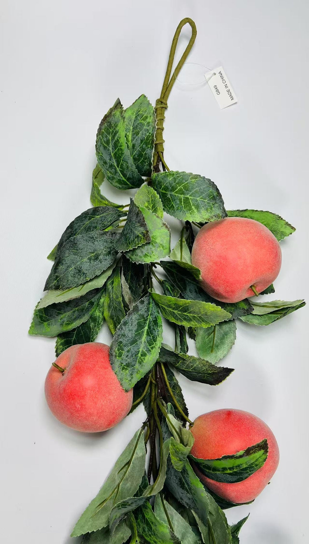 34” Faux Peach Garland with Leaves | Artificial Fruit Vine | Summer Kitchen Decor | Farmhouse Style