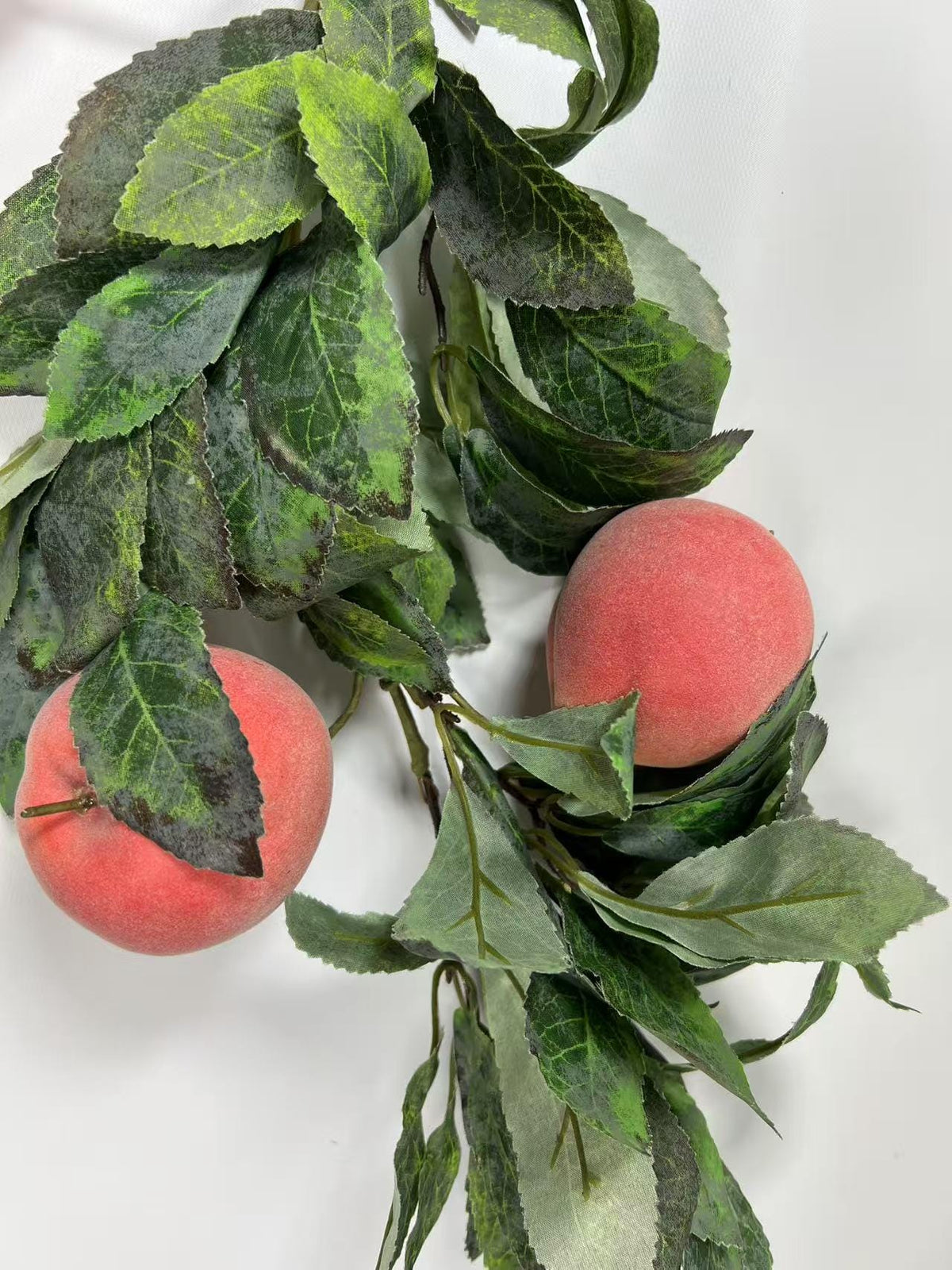34” Faux Peach Garland with Leaves | Artificial Fruit Vine | Summer Kitchen Decor | Farmhouse Style