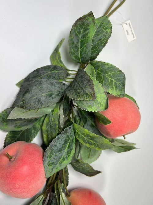 34” Faux Peach Garland with Leaves | Artificial Fruit Vine | Summer Kitchen Decor | Farmhouse Style