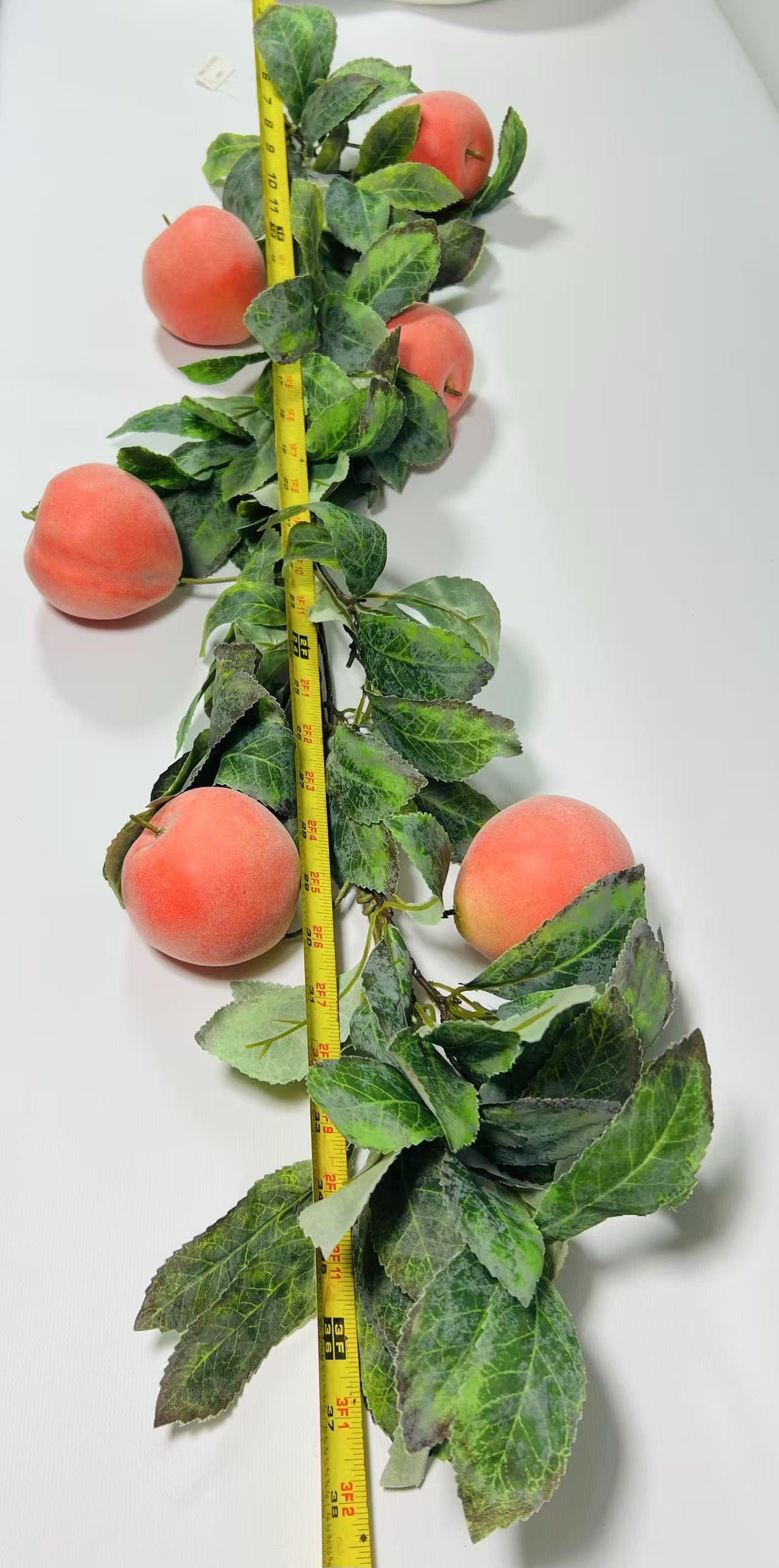 34” Faux Peach Garland with Leaves | Artificial Fruit Vine | Summer Kitchen Decor | Farmhouse Style