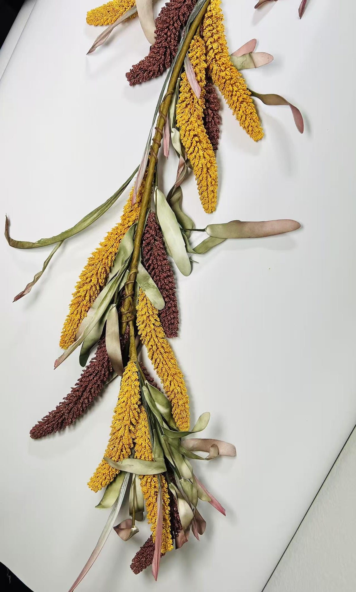 5ft Fall Harvest Garland | Yellow & Burgundy Grain Garland | Autumn Farmhouse Decor | Faux Millet Vine