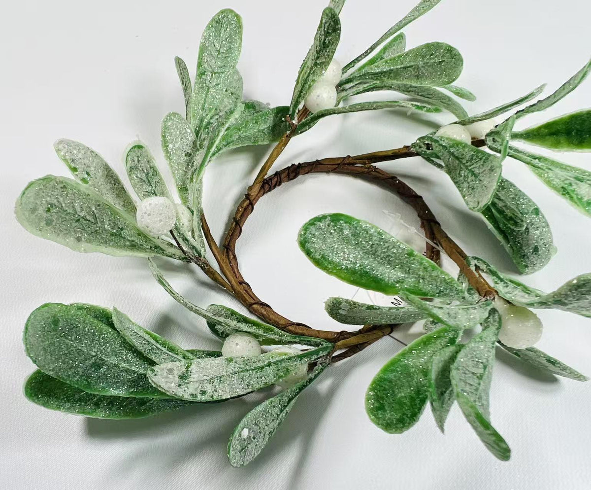 spring candle rings, Artificial Mistletoe Wreath with Frosted Leaves and White Berries,2.5" rings