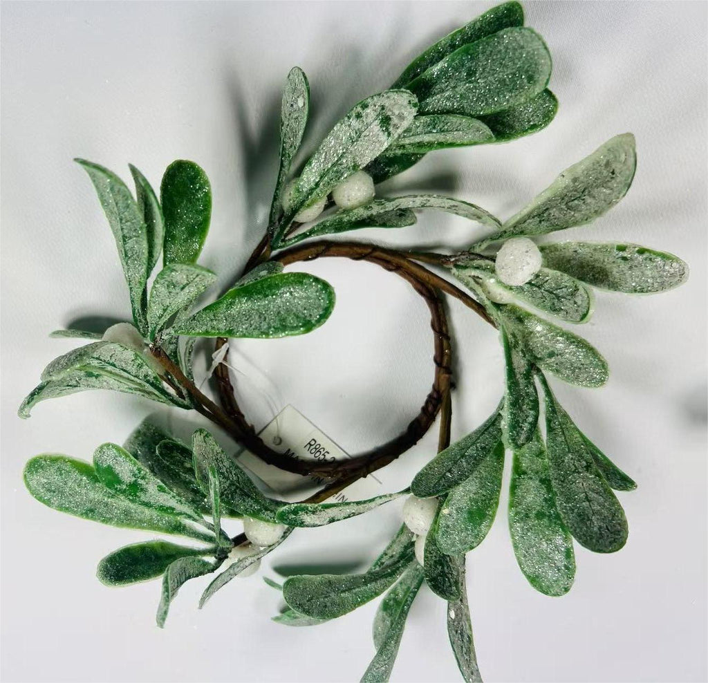 spring candle rings, Artificial Mistletoe Wreath with Frosted Leaves and White Berries,2.5" rings