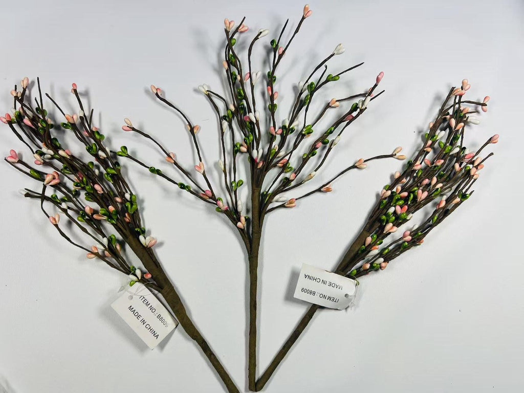 Spring Pip Berry Pick: Pink, Green & White Floral Branch (14")